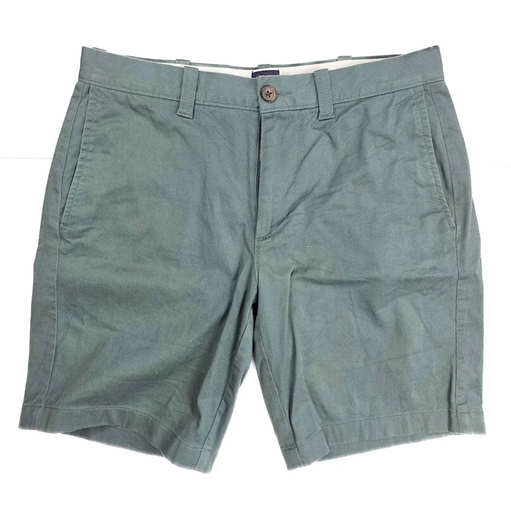 J. Crew Khaki Green Flat‎ Front 9 inch Inseam Chino Shorts Men's Size 30